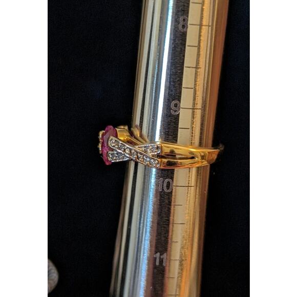 14K Gold Natural Pink Tourmaline & Diamond Criss Cross Band Ring Size 9.5 - Picture 10 of 15